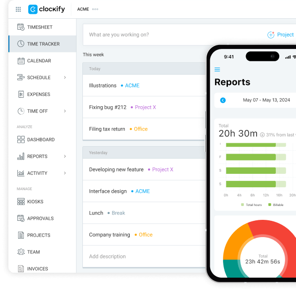 Screenshot of Clockify time tracking platform