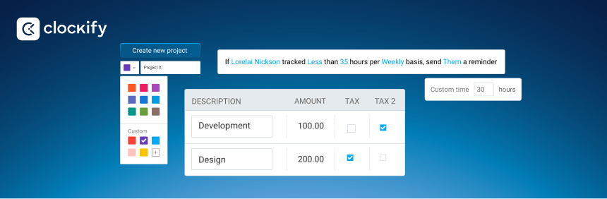 Item-based taxes, customizing project colors, and more