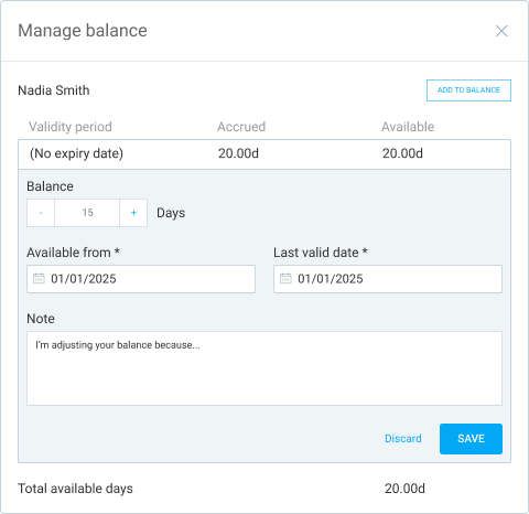 user time off balance