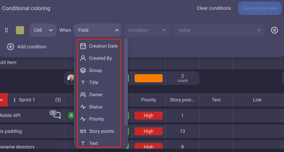 conditional coloring setup step 2