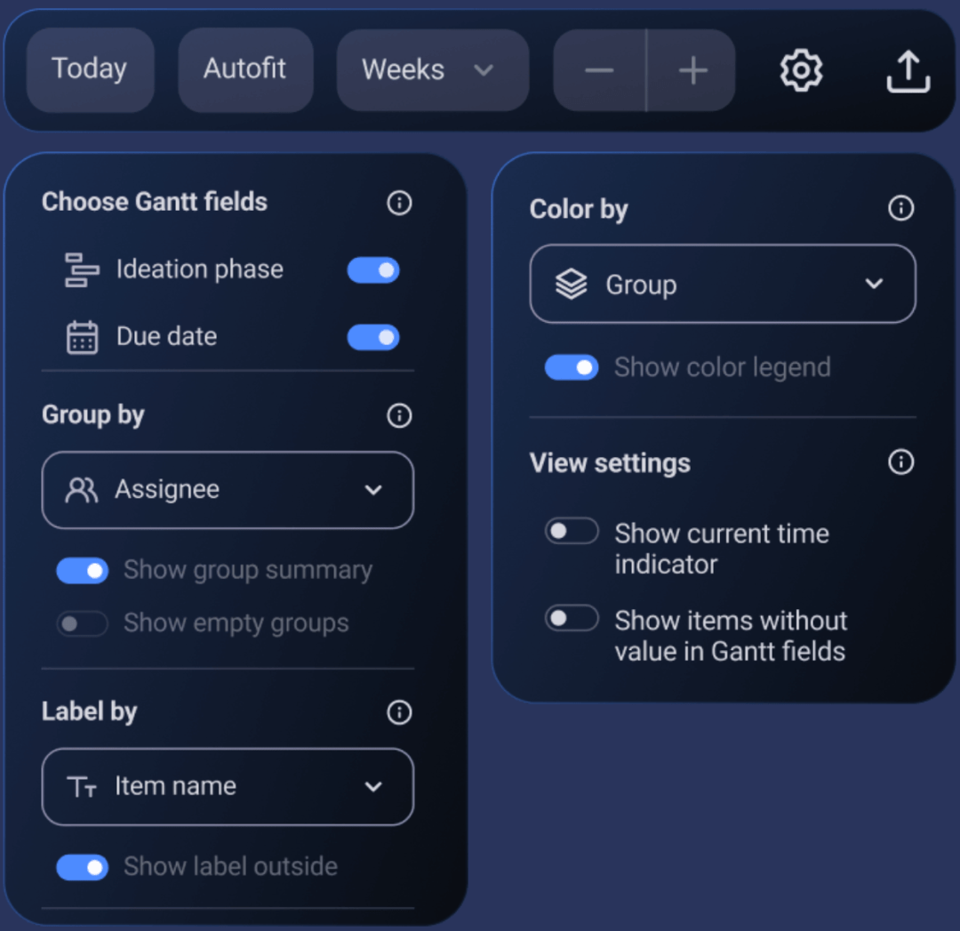 gantt settings