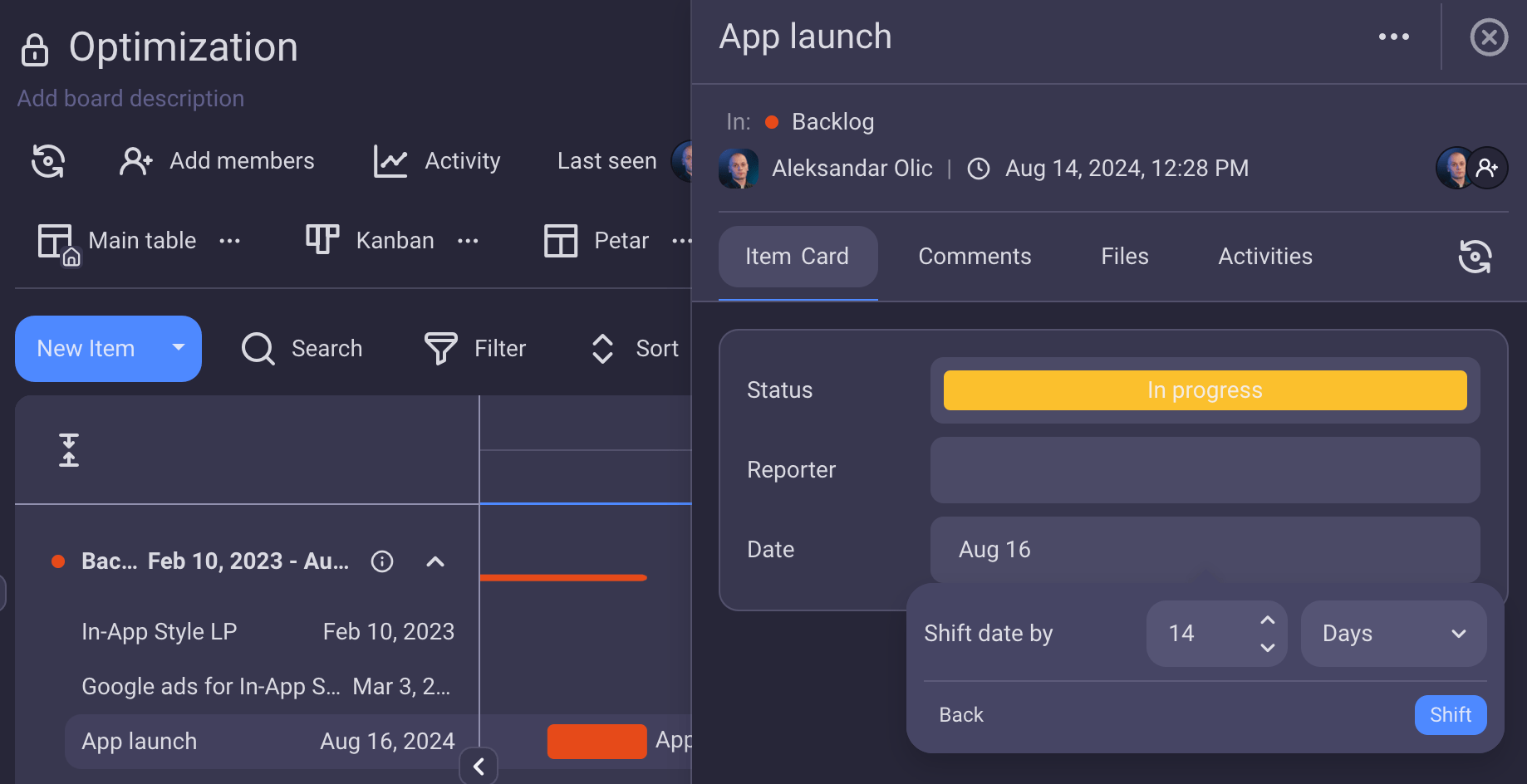 shift timeline