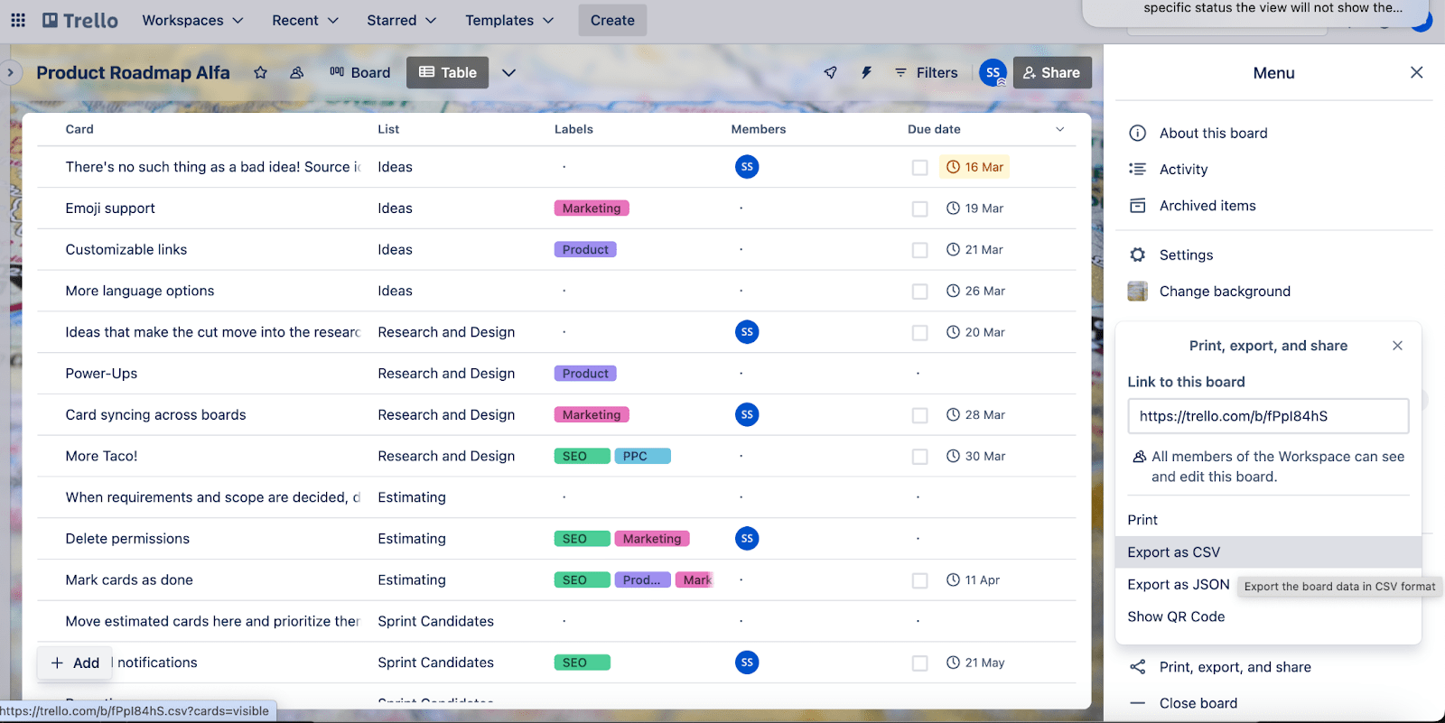 trello board export