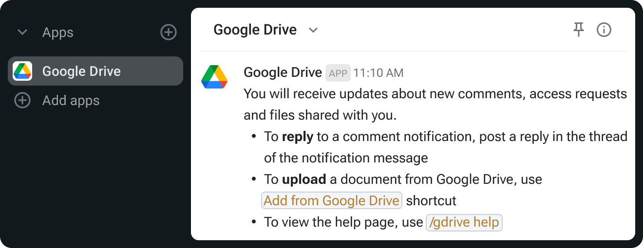 google drive first message in a channel