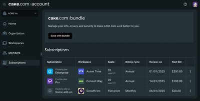 CAKE.com: Account Subscriptions