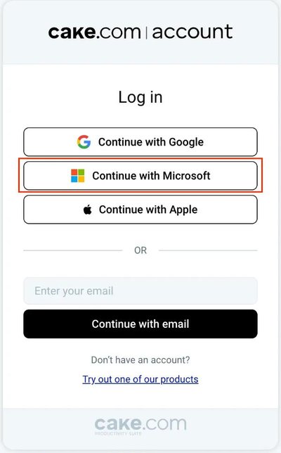 CAKE.com: Microsoft Login