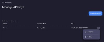 Plaky: Rename or delete Plaky API key