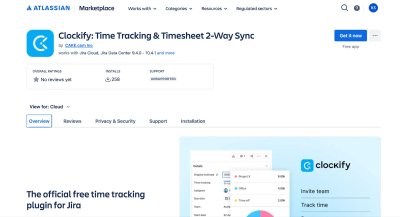 Clockify: Jira Integration at Atlassian Marketplace