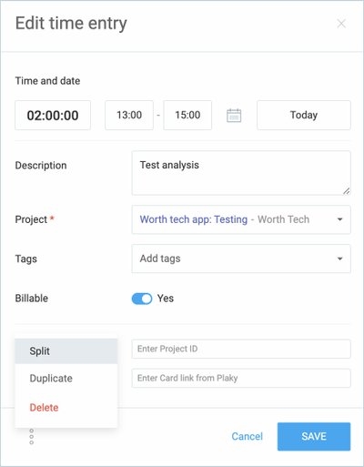 Edit Entry Split Option
