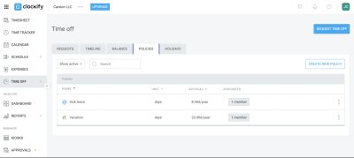 Manage time off policies in Clockify