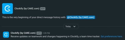 Clockify notifications in Pumble