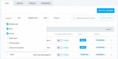 Clockify: Team Filter