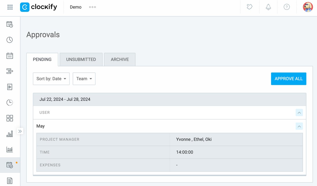 Project Manager Approval | Clockify | CAKE.com Updates