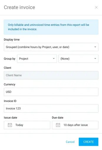 Clockify: Create invoice from report
