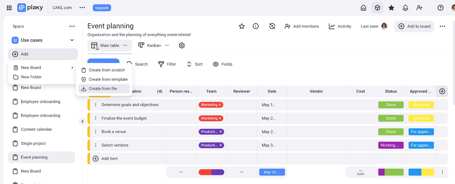 Import Board Data | Plaky | CAKE.com Updates