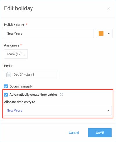 Time Off Entries on Holiday