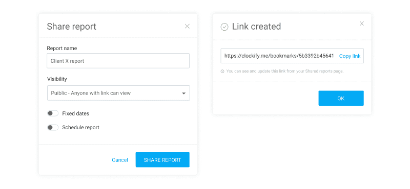 Share reports in Clockify