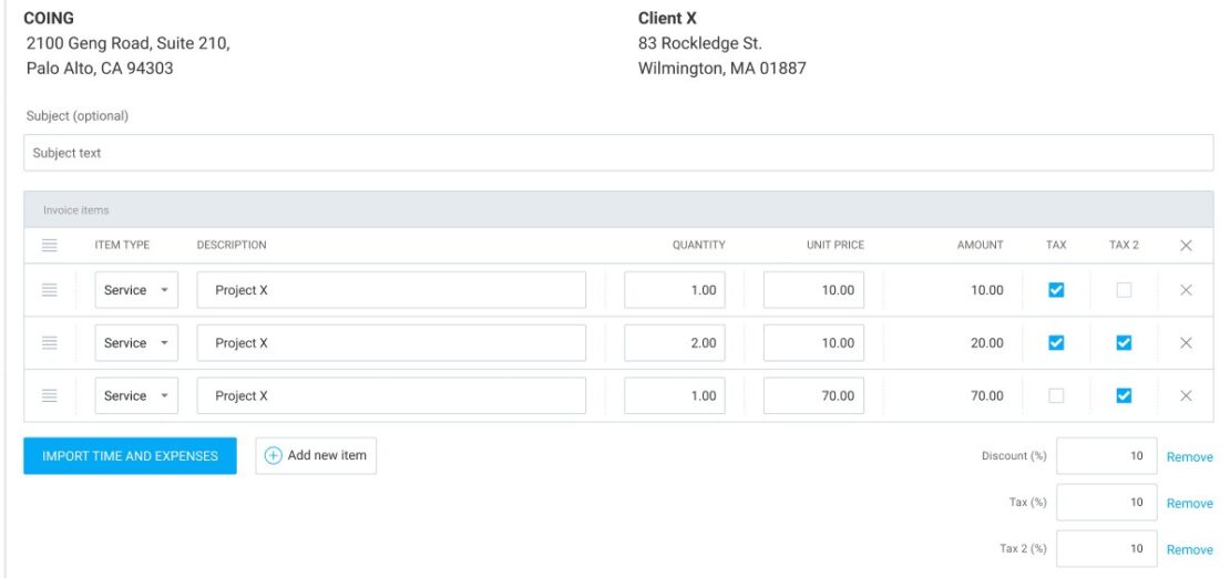Clockify invoice feature with enhanced tax options