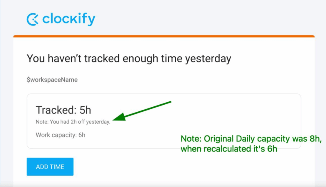Reminder email with time off