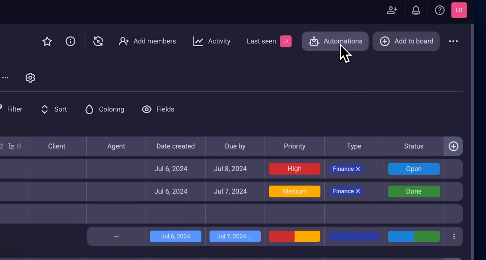 Click this button to set up your custom automations
