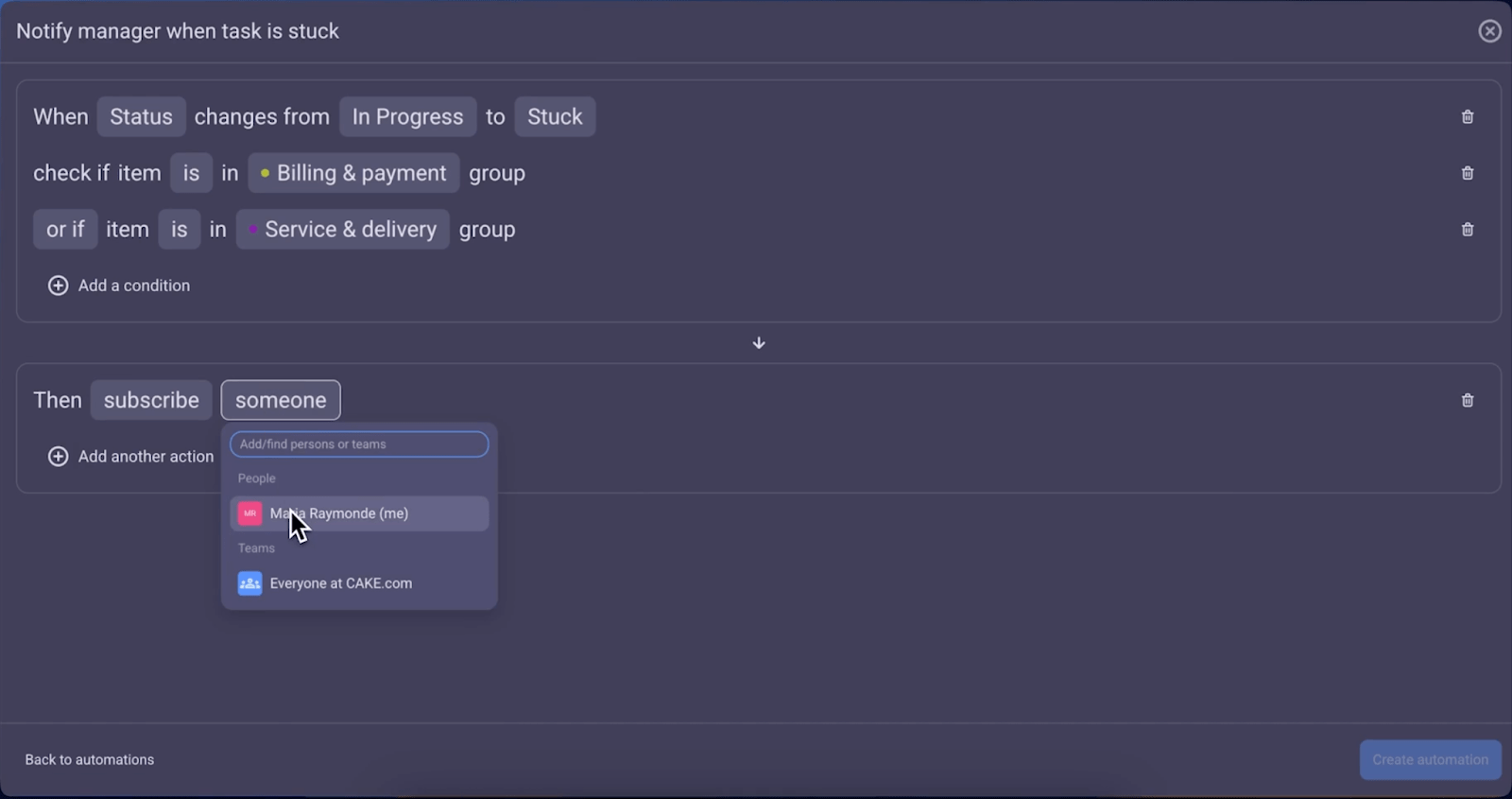 Custom notification automation in Plaky