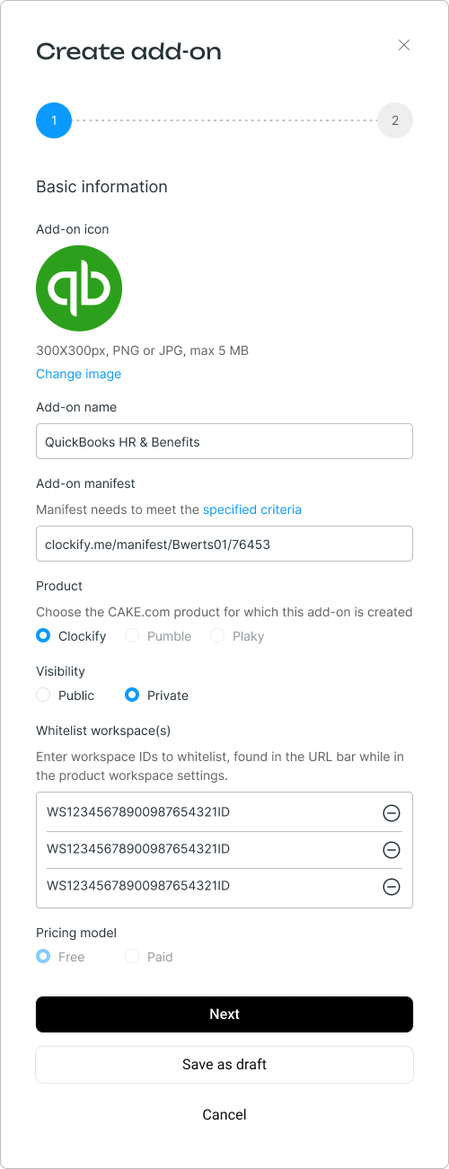 Private add-on listing
