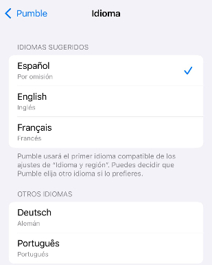 visual representation of languages available in Pumble iOS