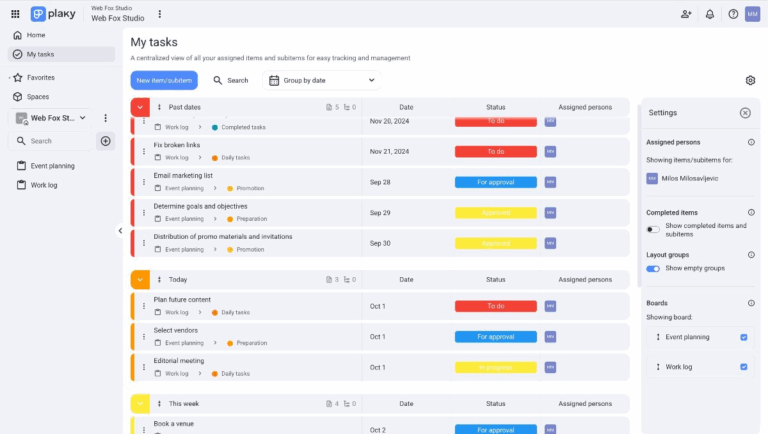 Get an overview of all tasks assigned to you on the My Tasks page