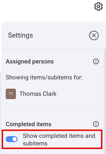 the option to show or hide completed items and subitems