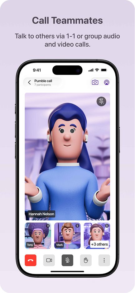 4 avatars having a video call via Pumble