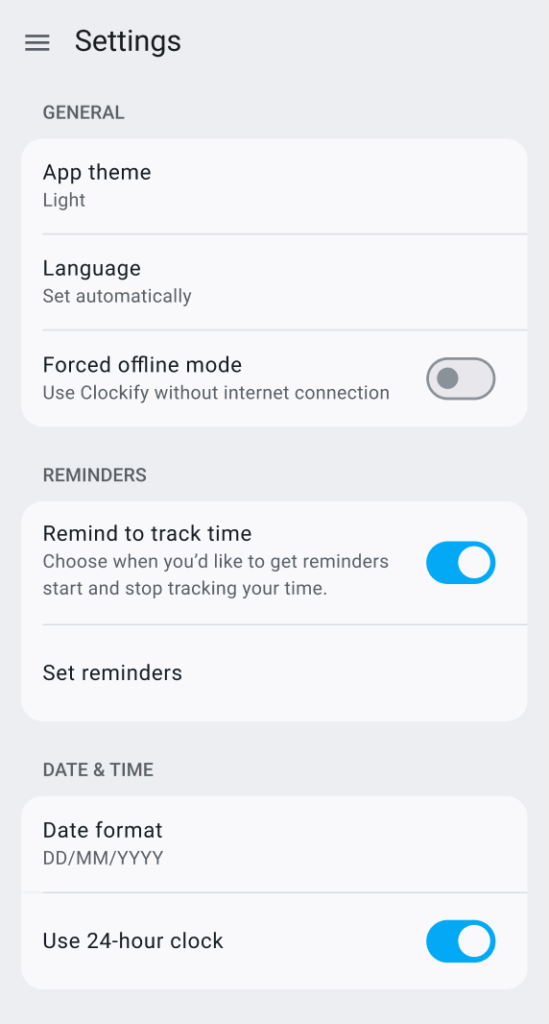 Reminder for tracking time turned on