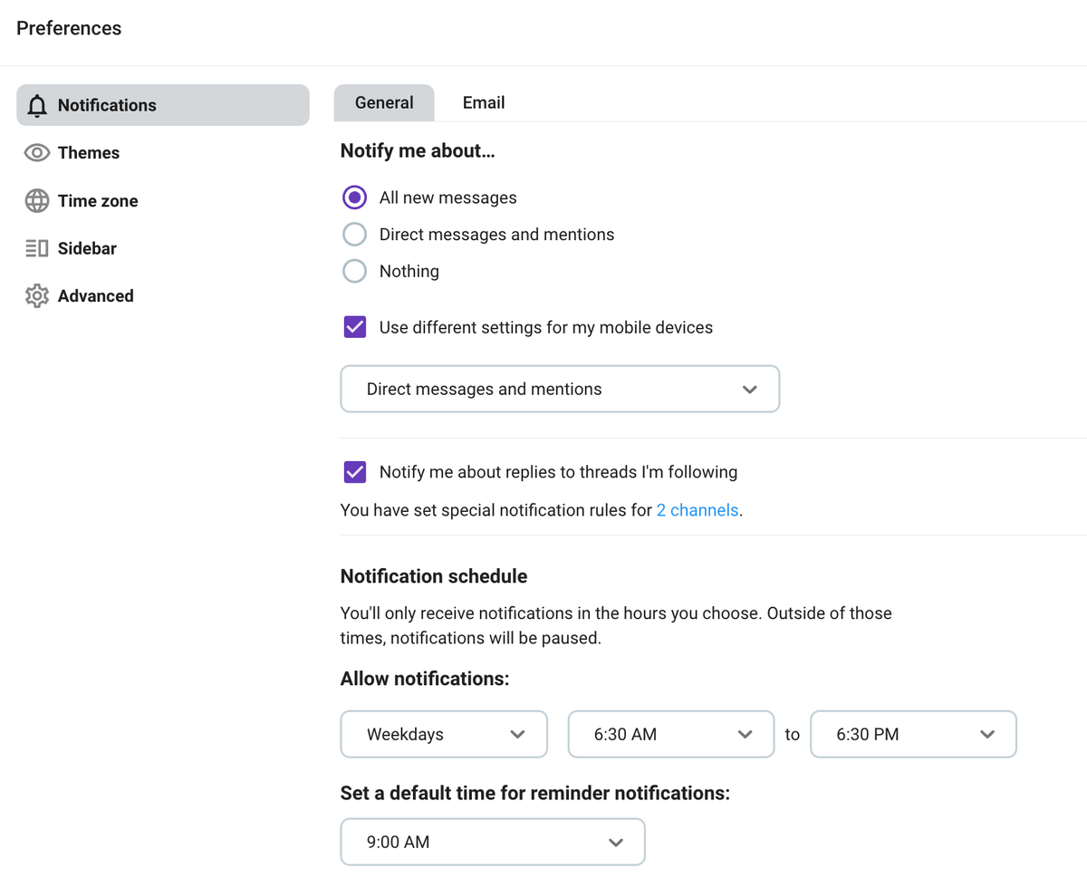 Changing notification settings in Pumble