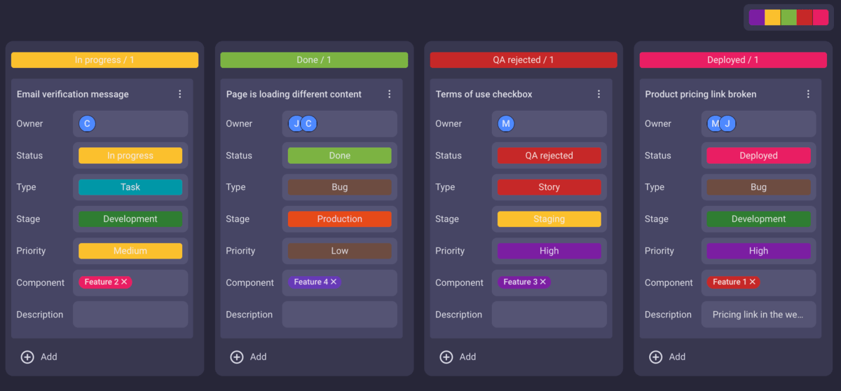 Example of a Kanban board in Plaky