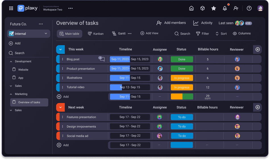 Plaky’s Person field used for task assignees and reviewers