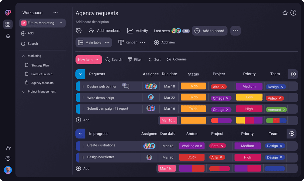 Managing tasks in Plaky